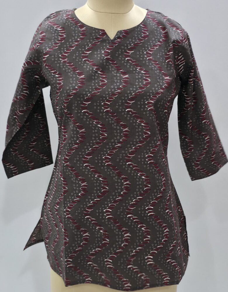 Shop Women's Charcoal Gray Cotton Short Printed Kurti