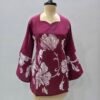 ethnic floral motif maroon short kurti with sweetheart neck and flared bell sleeves