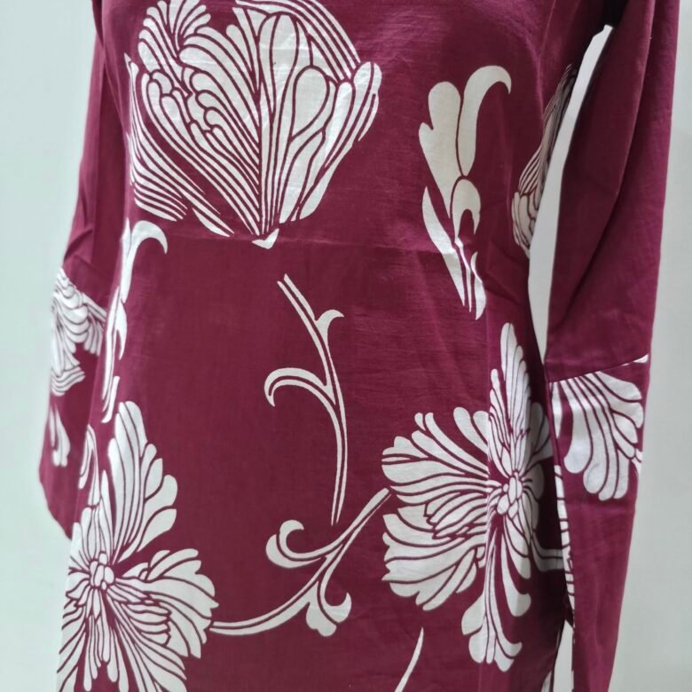 ethnic floral motif maroon short kurti with sweetheart neck and flared bell sleeves